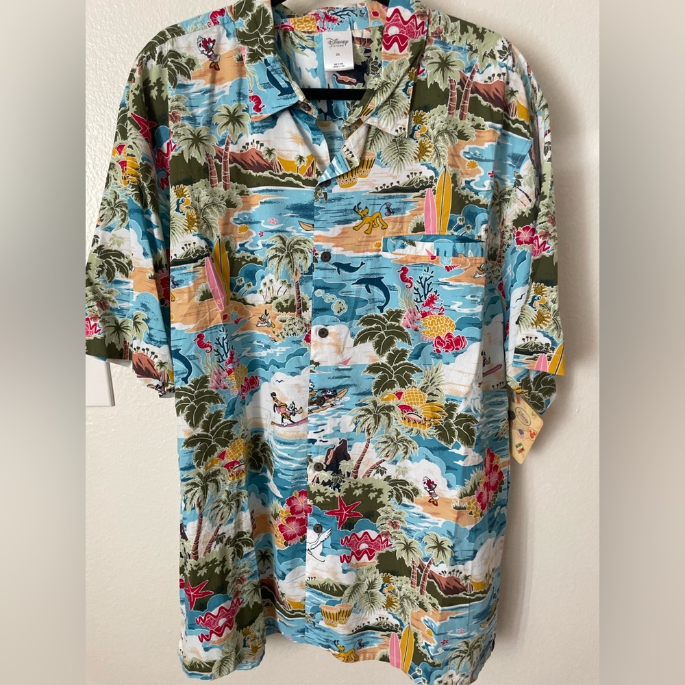 Disney Men's Blue Tropical Print Shirt - Picture 1 of 5